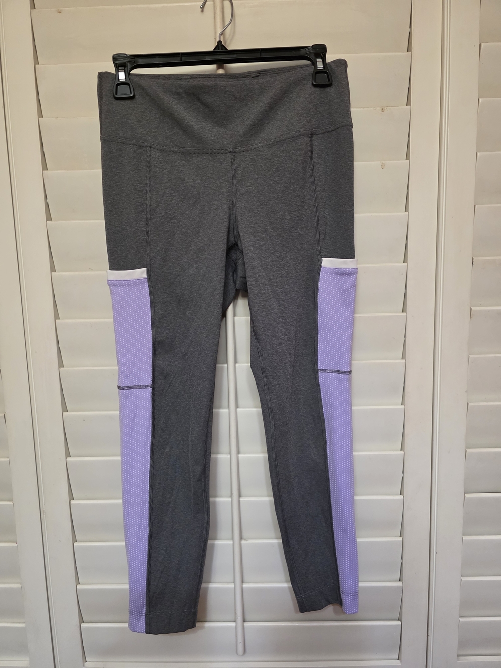 Gray Leggings with Lavender Side Panels